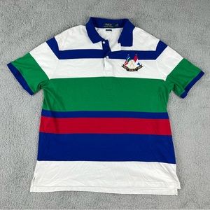 Ralph Lauren Polo Shirt Mens Large Green Blue Red White Striped Classic Fit